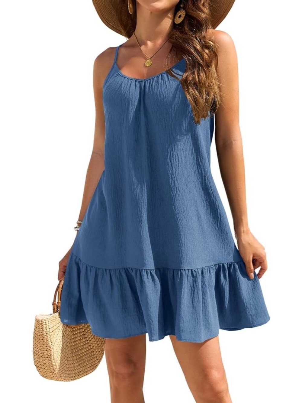 Women's Haze Blue Beach Spaghetti Straps Imported Pull On Swimsuit Cover Ups - Picture 1 of 5
